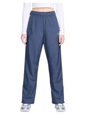 Nike Navy Relaxed Fit Straight Leg Elastic Waist Ankle Zip Track Pants (S/M)